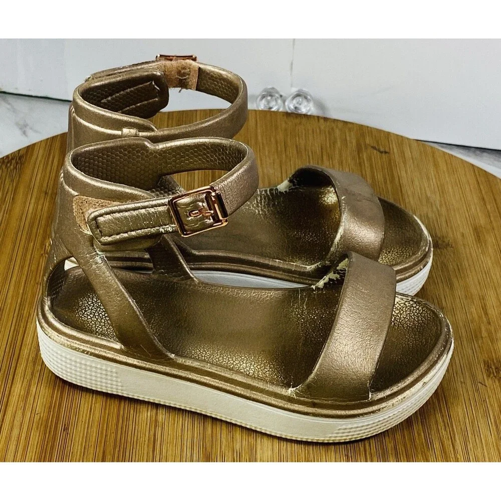 MIA Girls Metallic Gold Platform Sandals with Ankle Strap